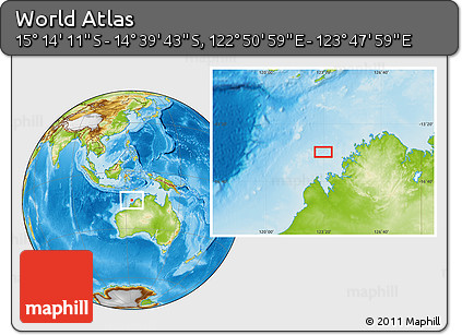 Physical Location Map of the Area around 14° 56' 57" S, 123° 19' 29" E