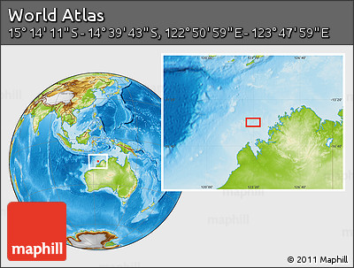 Physical Location Map of the Area around 14° 56' 57" S, 123° 19' 29" E