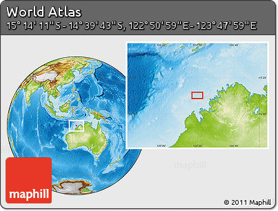 Physical Location Map of the Area around 14° 56' 57" S, 123° 19' 29" E