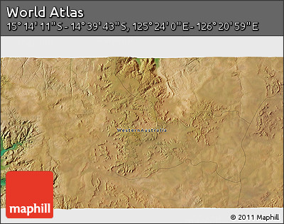 Satellite 3D Map of the Area around 14° 56' 57" S, 125° 52' 30" E