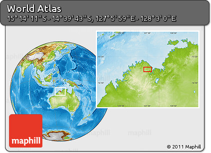 Physical Location Map of the Area around 14° 56' 57" S, 127° 34' 30" E