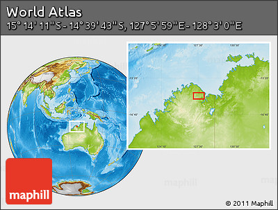 Physical Location Map of the Area around 14° 56' 57" S, 127° 34' 30" E