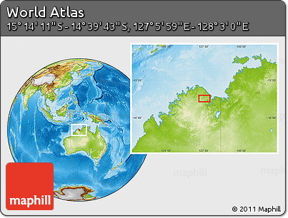 Physical Location Map of the Area around 14° 56' 57" S, 127° 34' 30" E