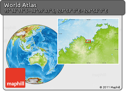 Physical Location Map of the Area around 14° 56' 57" S, 128° 25' 30" E