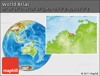 Physical Location Map of the Area around 14° 56' 57" S, 128° 25' 30" E