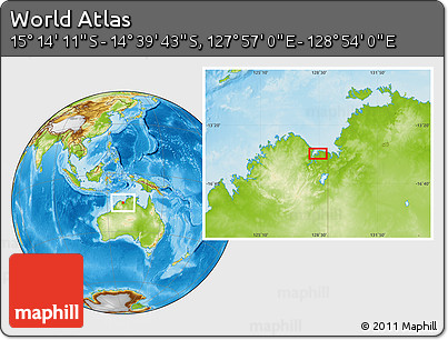 Physical Location Map of the Area around 14° 56' 57" S, 128° 25' 30" E