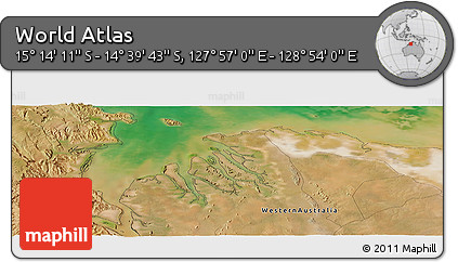 Satellite Panoramic Map of the Area around 14° 56' 57" S, 128° 25' 30" E