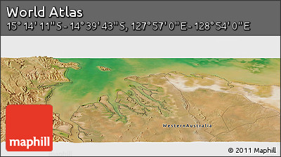 Satellite Panoramic Map of the Area around 14° 56' 57" S, 128° 25' 30" E