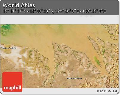 Satellite 3D Map of the Area around 14° 56' 57" S, 129° 16' 30" E
