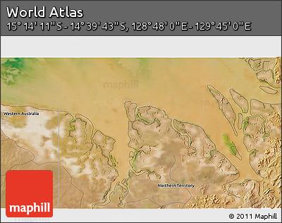 Satellite 3D Map of the Area around 14° 56' 57" S, 129° 16' 30" E