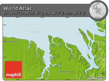 Physical Map of the Area around 14° 56' 57" S, 129° 16' 30" E