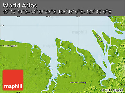 Physical Map of the Area around 14° 56' 57" S, 129° 16' 30" E