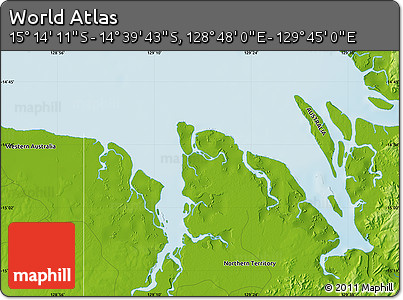 Physical Map of the Area around 14° 56' 57" S, 129° 16' 30" E