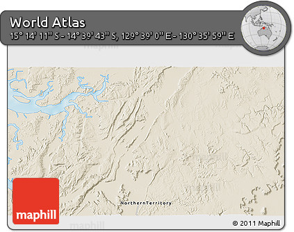 Shaded Relief 3D Map of the Area around 14° 56' 57" S, 130° 7' 30" E