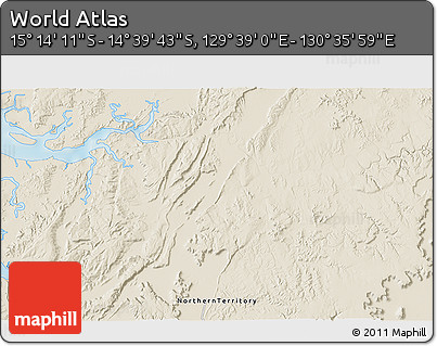 Shaded Relief 3D Map of the Area around 14° 56' 57" S, 130° 7' 30" E