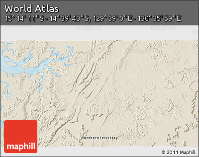 Shaded Relief 3D Map of the Area around 14° 56' 57" S, 130° 7' 30" E