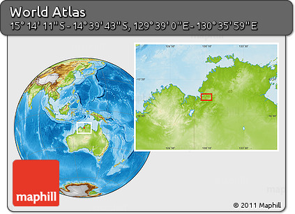 Physical Location Map of the Area around 14° 56' 57" S, 130° 7' 30" E