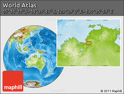 Physical Location Map of the Area around 14° 56' 57" S, 130° 7' 30" E