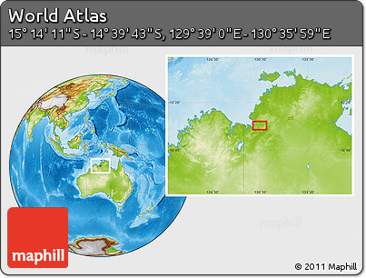 Physical Location Map of the Area around 14° 56' 57" S, 130° 7' 30" E