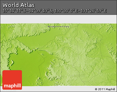 Physical 3D Map of the Area around 14° 56' 57" S, 130° 58' 29" E