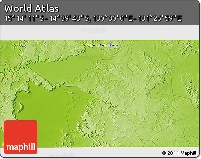 Physical 3D Map of the Area around 14° 56' 57" S, 130° 58' 29" E
