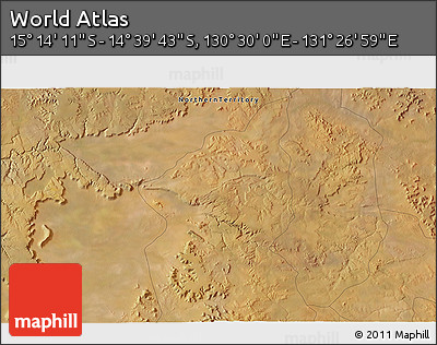 Satellite 3D Map of the Area around 14° 56' 57" S, 130° 58' 29" E