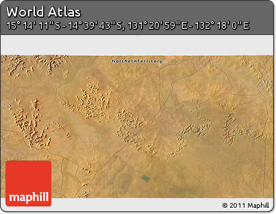 Satellite 3D Map of the Area around 14° 56' 57" S, 131° 49' 29" E