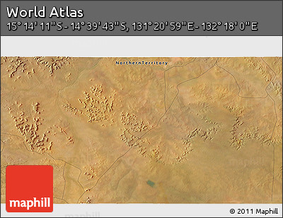 Satellite 3D Map of the Area around 14° 56' 57" S, 131° 49' 29" E