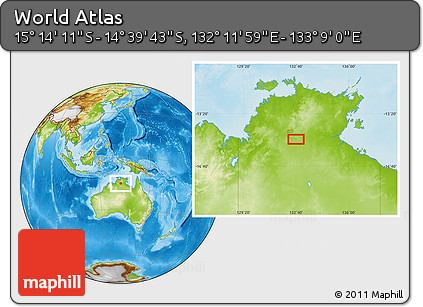 Physical Location Map of the Area around 14° 56' 57" S, 132° 40' 30" E