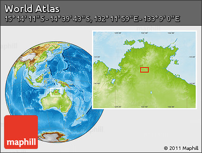 Physical Location Map of the Area around 14° 56' 57" S, 132° 40' 30" E
