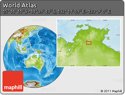 Physical Location Map of the Area around 14° 56' 57" S, 132° 40' 30" E