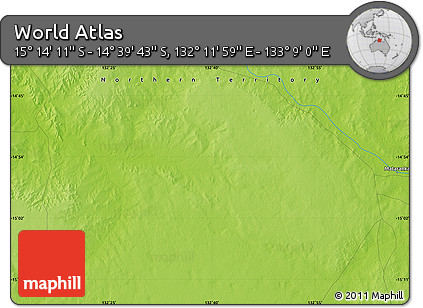 Physical Map of the Area around 14° 56' 57" S, 132° 40' 30" E