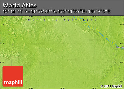 Physical Map of the Area around 14° 56' 57" S, 132° 40' 30" E