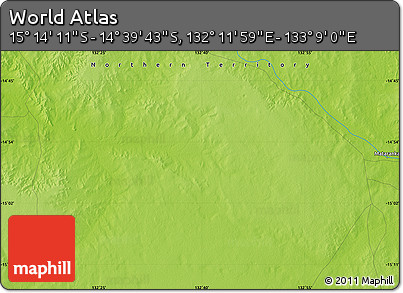 Physical Map of the Area around 14° 56' 57" S, 132° 40' 30" E