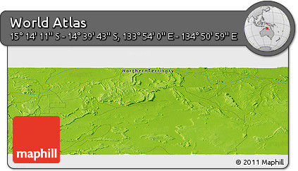 Physical Panoramic Map of the Area around 14° 56' 57" S, 134° 22' 30" E