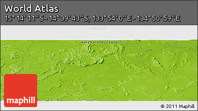 Physical Panoramic Map of the Area around 14° 56' 57" S, 134° 22' 30" E