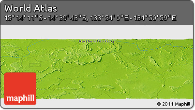 Physical Panoramic Map of the Area around 14° 56' 57" S, 134° 22' 30" E