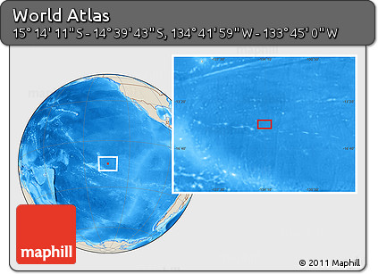 Shaded Relief Location Map of the Area around 14° 56' 57" S, 134° 13' 29" W