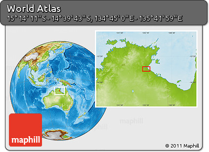 Physical Location Map of the Area around 14° 56' 57" S, 135° 13' 29" E