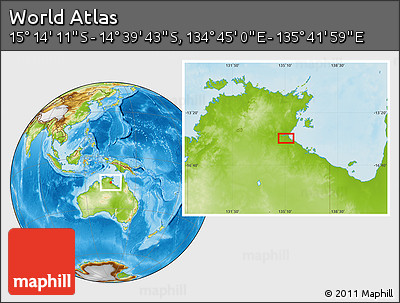 Physical Location Map of the Area around 14° 56' 57" S, 135° 13' 29" E