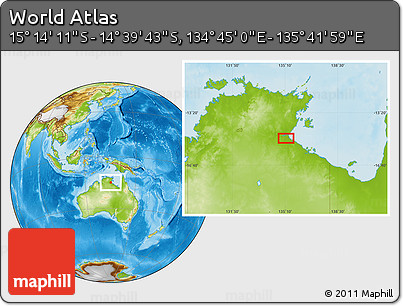 Physical Location Map of the Area around 14° 56' 57" S, 135° 13' 29" E
