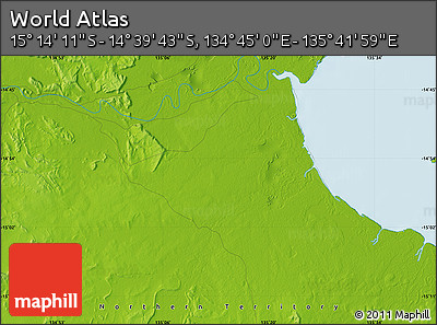 Physical Map of the Area around 14° 56' 57" S, 135° 13' 29" E