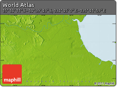 Physical Map of the Area around 14° 56' 57" S, 135° 13' 29" E