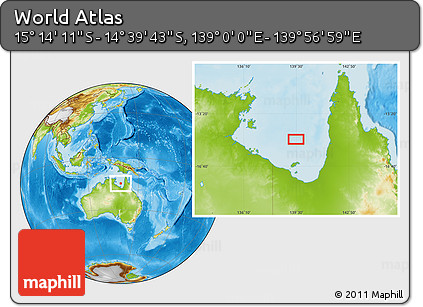 Physical Location Map of the Area around 14° 56' 57" S, 139° 28' 29" E