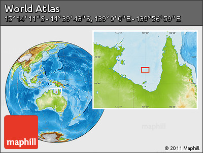 Physical Location Map of the Area around 14° 56' 57" S, 139° 28' 29" E
