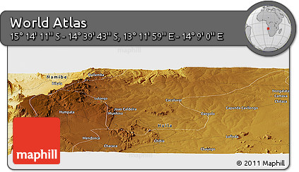 Physical Panoramic Map of the Area around 14° 56' 57" S, 13° 40' 30" E