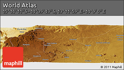 Physical Panoramic Map of the Area around 14° 56' 57" S, 13° 40' 30" E