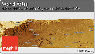 Physical Panoramic Map of the Area around 14° 56' 57" S, 13° 40' 30" E