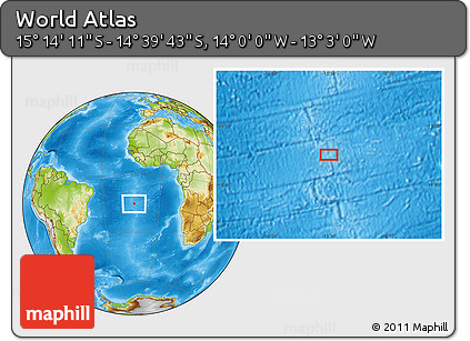 Physical Location Map of the Area around 14° 56' 57" S, 13° 31' 30" W