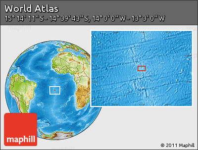Physical Location Map of the Area around 14° 56' 57" S, 13° 31' 30" W